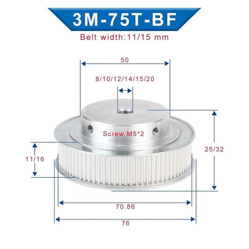 Synchronous Pulley 3-mode-75T arc Tooth BF Shape Inner Hole 8/10/12/14/15/20 mm Aluminum Pulley Applicable Width 10 mm(14 mm) in Saudi Arabia