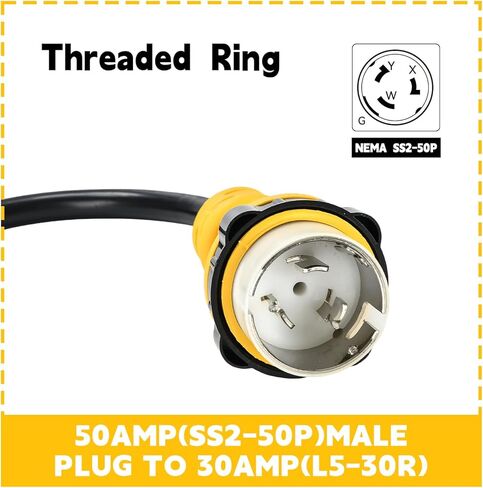 Marine Shore Power Adapter Cord, 50 Amp to 30 Amp, SS2-50P to L5-30R Twist Lock, 1.5 Ft Heavy Duty Copper Cable, ETL Listed for Boat, RV, Generator in Saudi Arabia