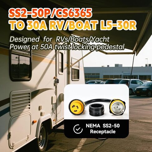 Marine Shore Power Adapter Cord, 50 Amp to 30 Amp, SS2-50P to L5-30R Twist Lock, 1.5 Ft Heavy Duty Copper Cable, ETL Listed for Boat, RV, Generator in Saudi Arabia