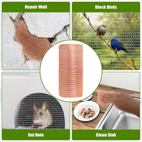 شبكة نحاسية مقاس 8 بوصات × 100 قدم، شبكة سلكية نقية بطبقة مزدوجة، حشو فتحات DIY مقاوم للصدأ، صوف نحاسي مع عبوتين من عصا الخشب، للمنازل والحدائق وإغلاق فتحة المياه وDIY (2 لفة (8 بوصة × 50 قدمًا)) in Kuwait