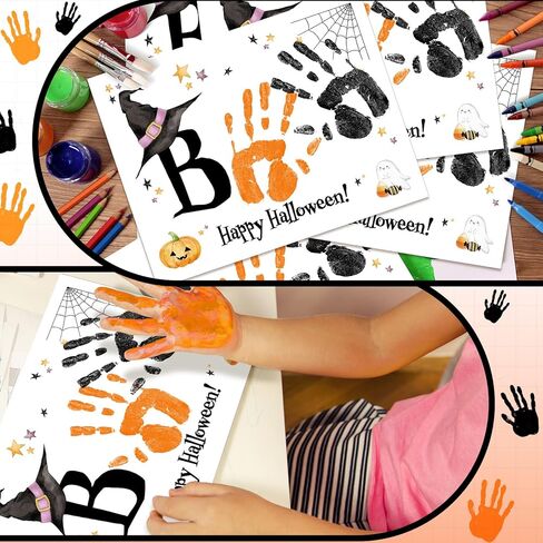 Fullhawl 24 Pcs Snowman Handprint Greeting Card Art Crafts Kit Washable Ink DIY Christmas Handprint Card Souvenir Art Set for Winter Party Handmade Gift in Saudi Arabia