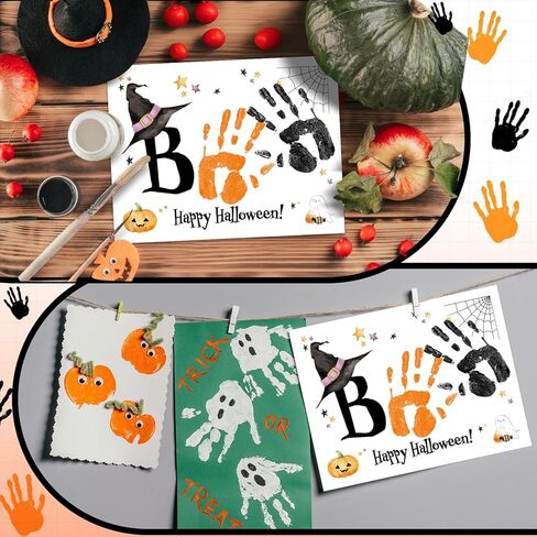 Fullhawl 24 Pcs Snowman Handprint Greeting Card Art Crafts Kit Washable Ink DIY Christmas Handprint Card Souvenir Art Set for Winter Party Handmade Gift in Saudi Arabia