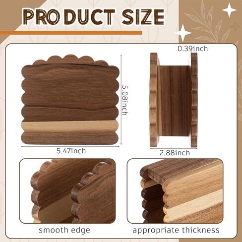 Acacia Wood Napkin Holder Scalloped Upright Napkin Dispenser for Table Rustic Cute Guest Paper Holder for Kitchen Dining Room Wedding Party Restaurant Hotel(No Text,Dark Brown) in Saudi Arabia