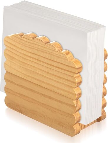Acacia Wood Napkin Holder Scalloped Upright Napkin Dispenser for Table Rustic Cute Guest Paper Holder for Kitchen Dining Room Wedding Party Restaurant Hotel(No Text,Dark Brown) in Saudi Arabia