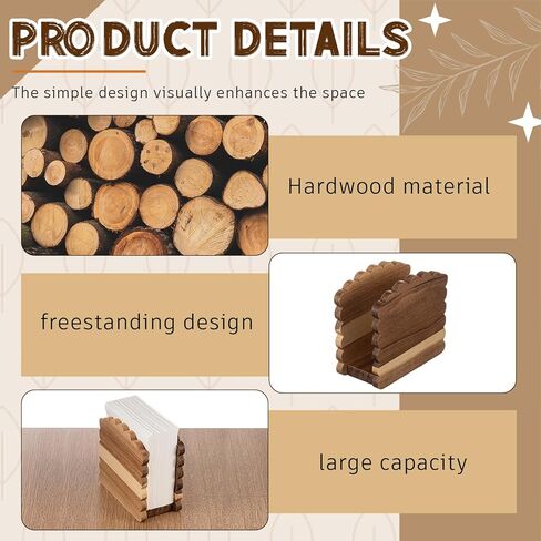 Acacia Wood Napkin Holder Scalloped Upright Napkin Dispenser for Table Rustic Cute Guest Paper Holder for Kitchen Dining Room Wedding Party Restaurant Hotel(No Text,Dark Brown) in Saudi Arabia