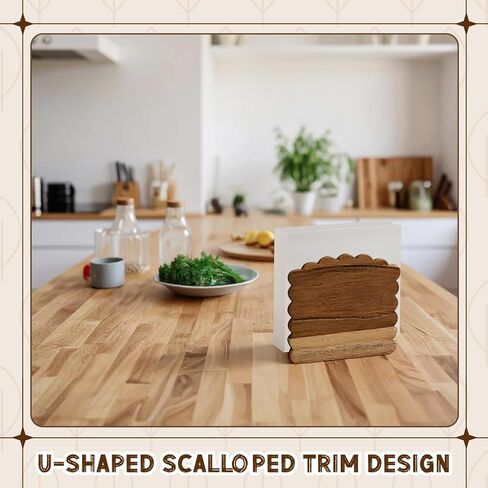 Acacia Wood Napkin Holder Scalloped Upright Napkin Dispenser for Table Rustic Cute Guest Paper Holder for Kitchen Dining Room Wedding Party Restaurant Hotel(No Text,Dark Brown) in Saudi Arabia
