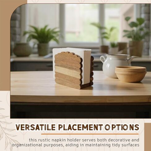 Acacia Wood Napkin Holder Scalloped Upright Napkin Dispenser for Table Rustic Cute Guest Paper Holder for Kitchen Dining Room Wedding Party Restaurant Hotel(No Text,Dark Brown) in Saudi Arabia
