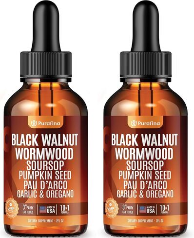 Wormwood Black Walnut Clove Cleanse Liquid Drops with SourSop, Pumpkin Seed, Pau D’Arco, Garlic & Oil of Oregano, Hull Extract Herb Tincture Drops For Humans 98% Absorption Gut Digestive Health (2oz) in Kuwait