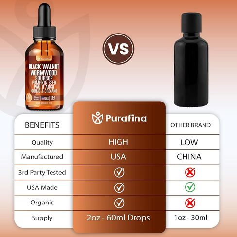 Wormwood Black Walnut Clove Cleanse Liquid Drops with SourSop, Pumpkin Seed, Pau D’Arco, Garlic & Oil of Oregano, Hull Extract Herb Tincture Drops For Humans 98% Absorption Gut Digestive Health (2oz) in Kuwait