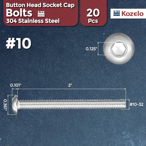 20 قطعة من براغي غطاء مقبس الرأس - [#10-32x2] 18-8 من الفولاذ المقاوم للصدأ - مقاومة للتآكل من الدرجة الصناعية للمطبخ والحمام والأثاث والمشروعات اليدوية in Kuwait