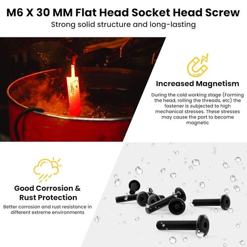 برغي رأس مقبس برأس مسطح M6 × 30 مم، 30 قطعة من مسامير الأثاث ذات الخيط الكامل، براغي موصل غاطسة من أكسيد أسود مع مفتاح ربط سداسي للأثاث الذي يربط سرير الطاولة in Saudi Arabia