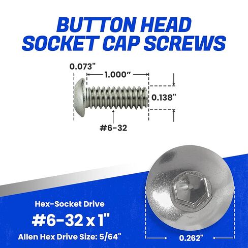 مسامير غطاء مقبس رأس زر Fastenere - 6-32 × 1 (50 حزمة) من الفولاذ المقاوم للصدأ 18-8، خيط كامل، لمسة نهائية ساطعة، مقاومة للتآكل، خيط الآلة، سهلة التركيب مع محرك مقبس Allen in Saudi Arabia