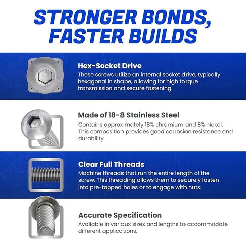 مسامير غطاء مقبس رأس زر Fastenere - 6-32 × 1 (50 حزمة) من الفولاذ المقاوم للصدأ 18-8، خيط كامل، لمسة نهائية ساطعة، مقاومة للتآكل، خيط الآلة، سهلة التركيب مع محرك مقبس Allen in Saudi Arabia