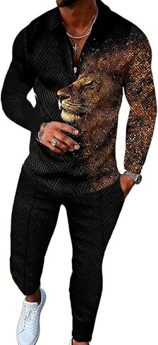 Men's Polo Sweatsuit Sets Long Sleeve 2 Piece Outfit Fashion Jogging TrackSuit Comfy Casual Set for Men in Saudi Arabia