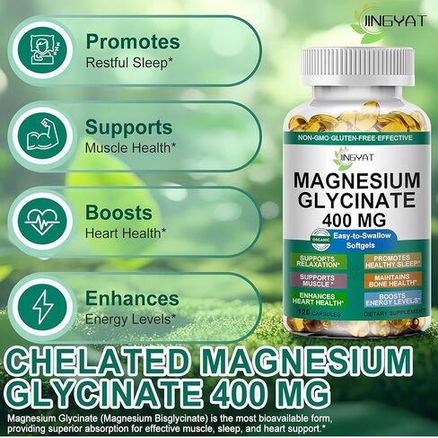 Magnesium Glycinate Softgels - High Absorption Pure Magnesium Glycinate 400mg for Sleep, Calm, Muscle Relaxation, Heart, Bone & Nerve Support for Women & Men - 100% Chelated & Purified Supplement in Saudi Arabia