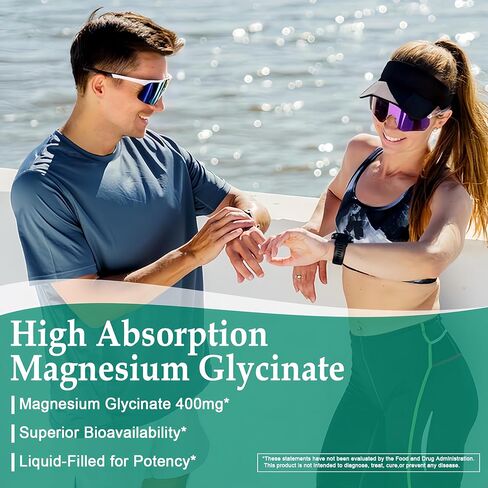 Magnesium Glycinate Softgels - High Absorption Pure Magnesium Glycinate 400mg for Sleep, Calm, Muscle Relaxation, Heart, Bone & Nerve Support for Women & Men - 100% Chelated & Purified Supplement in Saudi Arabia