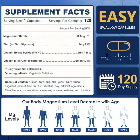 NATURE TARGET Magnesium Citrate 500mg with Zinc & Vitamin D for Muscle, Nerve, Bone & Heart Health, High Absorption Magnesium Supplement, Easy to Swallow Magnesium Capsule for Women & Men, 120 VegCaps in Saudi Arabia