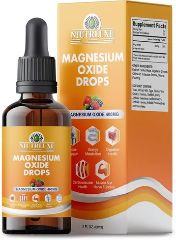 Liquid Magnesium Oxide 400mg Drops - Liquid Magnesium Oxide Supplement for Bone, Muscle, and Heart Health, Sublingual Magnesium Oxide, High Potency, Easy-to-Absorb, 60ml in Saudi Arabia