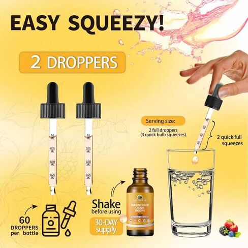Liquid Magnesium Oxide 400mg Drops - Liquid Magnesium Oxide Supplement for Bone, Muscle, and Heart Health, Sublingual Magnesium Oxide, High Potency, Easy-to-Absorb, 60ml in Saudi Arabia