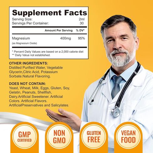 Liquid Magnesium Oxide 400mg Drops - Liquid Magnesium Oxide Supplement for Bone, Muscle, and Heart Health, Sublingual Magnesium Oxide, High Potency, Easy-to-Absorb, 60ml in Saudi Arabia