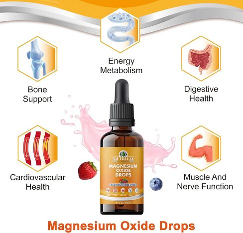 Liquid Magnesium Oxide 400mg Drops - Liquid Magnesium Oxide Supplement for Bone, Muscle, and Heart Health, Sublingual Magnesium Oxide, High Potency, Easy-to-Absorb, 60ml in Saudi Arabia