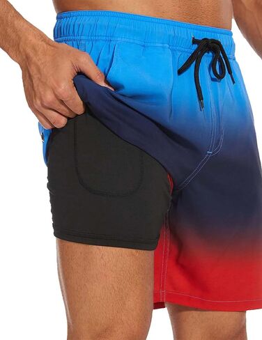 Mens Swim Trunks with Compression Liner 7 inch Inseam Quick Dry 2 in 1 Beach Board Shorts with Pockets S-3XL in Saudi Arabia