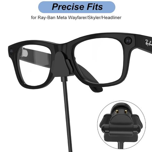 Emilydeals Charger for RayBan Meta Wayfarer/Skyler/Headliner - Replacement USB Charging Cable Accessories for Ray-Ban Meta Smart AI Glasses (2-Pack, 3.3ft/1m) in Saudi Arabia