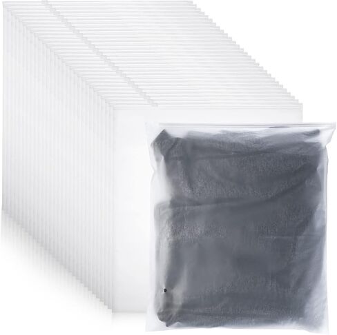 100 Pack Frosted Zipper Packaging Bags Clear Poly Bags Resealable Plastic Zipper Clothes Storage for Clothing Shirt Jeans Pants T-shirts Organizer Packaging Products (13.78 x 15.75 Inch) in Saudi Arabia