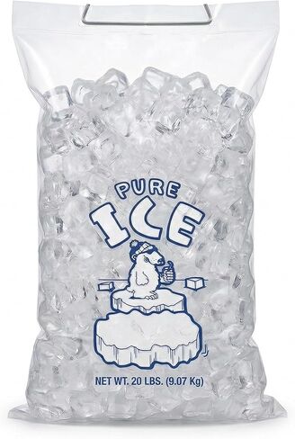 أكياس ثلج 20 رطلاً - حزمة من 500 قطعة على ويكيت سلكية مع أربطة ملتوية - أكياس ثلج كبيرة شديدة التحمل لآلة صنع الثلج - مثالية لمحطات الوقود والمطاعم والمتاجر - من Interplas in Kuwait