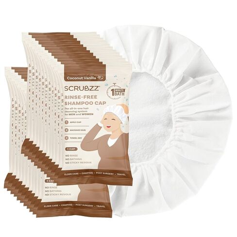 قبعات شامبو سكروبز بدون شطف لكبار السن والمرضى طريح الفراش، قبعات شامبو مجانية للشطف لمرحلة ما بعد الجراحة والإقامة في المستشفى، قبعات استحمام لغسل الشعر بدون ماء - 6 عبوات in Kuwait