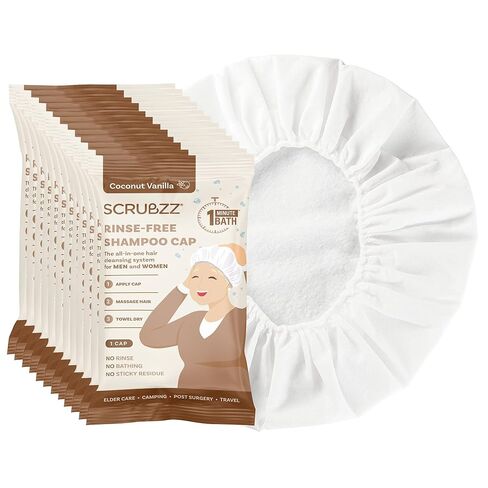 Scrubzz Shampoo Caps No Rinse for Elderly and Bedridden Patients, Rinse Free Shampoo Caps for Post Surgery and Hospital Stays, Waterless Hair Washing Shower Caps - 6 Pack in Saudi Arabia