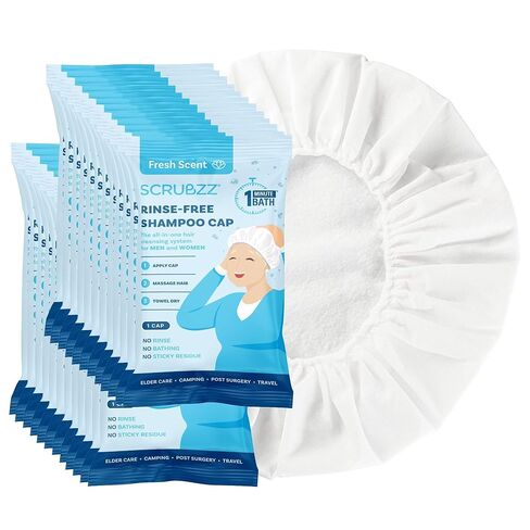 Scrubzz Shampoo Caps No Rinse for Elderly and Bedridden Patients, Rinse Free Shampoo Caps for Post Surgery and Hospital Stays, Waterless Hair Washing Shower Caps - 6 Pack in Saudi Arabia