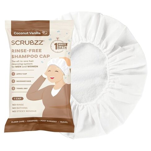 Scrubzz Shampoo Caps No Rinse for Elderly and Bedridden Patients, Rinse Free Shampoo Caps for Post Surgery and Hospital Stays, Waterless Hair Washing Shower Caps - 6 Pack in Saudi Arabia