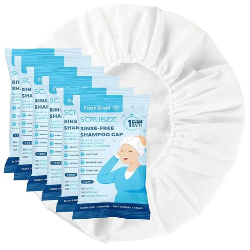 Scrubzz Shampoo Caps No Rinse for Elderly and Bedridden Patients, Rinse Free Shampoo Caps for Post Surgery and Hospital Stays, Waterless Hair Washing Shower Caps - 6 Pack in Saudi Arabia