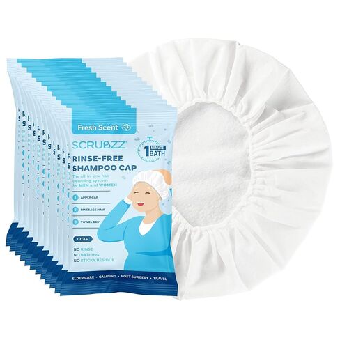 Scrubzz Shampoo Caps No Rinse for Elderly and Bedridden Patients, Rinse Free Shampoo Caps for Post Surgery and Hospital Stays, Waterless Hair Washing Shower Caps - 6 Pack in Saudi Arabia
