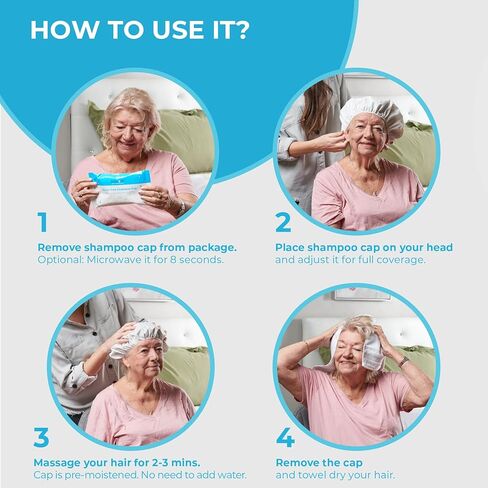 Scrubzz Shampoo Caps No Rinse for Elderly and Bedridden Patients, Rinse Free Shampoo Caps for Post Surgery and Hospital Stays, Waterless Hair Washing Shower Caps - 6 Pack in Saudi Arabia
