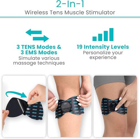 وحدة عشرات لاسلكية من Vive ذات 6 أوضاع - محفز للعضلات لعلاج تخفيف الألم واستعادة العضلات - آلة محمولة لاسلكية للعشرات وEMS مع وسادتين كهربائيتين وشاشة LED وكثافات قابلة للتعديل in Kuwait