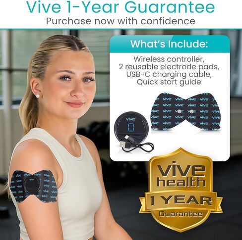 وحدة عشرات لاسلكية من Vive ذات 6 أوضاع - محفز للعضلات لعلاج تخفيف الألم واستعادة العضلات - آلة محمولة لاسلكية للعشرات وEMS مع وسادتين كهربائيتين وشاشة LED وكثافات قابلة للتعديل in Kuwait