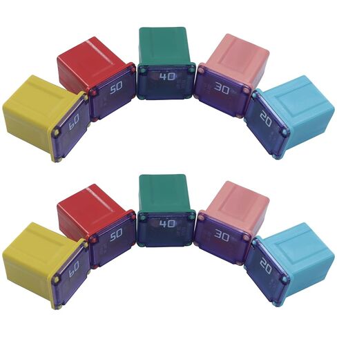 10Pcs 5-Style Low Profile JCASE Fuse, 20/30/40/50/60 Amp Automotive Fuse Kit Low Profile Fuses, Compact Fuses for Trucks/Cars and SUVs(Low) in Kuwait