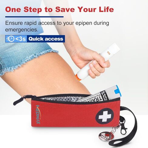 MEDMAX 2 Pack حقيبة حمل EpiPen نحيفة معزولة مع علامة تنبيه طبية، حقيبة طبية للطوارئ مع بطاقة معلومات، حامل Epipen مع مشبك سلسلة مفاتيح لأساسيات طب الحساسية والسكري، أحمر in Saudi Arabia