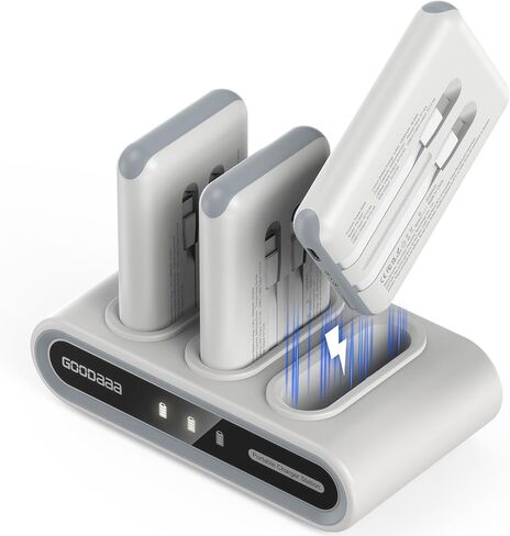 شاحن محمول GOODaaa، 3 عبوات بنك طاقة نحيف 10000 مللي أمبير في الساعة مدمج في الكابلات، 3 مخارج ومدخل واحد لجميع الأجهزة المحمولة، مجموعة محطة الشحن تتضمن 180 ملصق DlY، للمنزل والمكتب والمطاعم والسفر in Kuwait