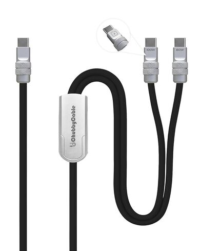 كابل Chubbycable Duo-Flex 100W & 60W 2 في 1 للشحن السريع ونقل البيانات مع كابل شحن متعدد USB C من السيليكون الناعم لسلسلة iPhone 17 وiPad Galaxy Series، برتقالي in Kuwait