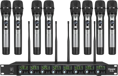 نظام ميكروفون لاسلكي ذو 8 قنوات، 8 ميكروفونات معدنية كاملة محمولة، نطاق UHF 300 قدم، تردد ثابت، كاريوكي ديناميكي، دي جي، مدرسة الكنيسة، التحدث، مؤتمر، حفل زفاف in Kuwait