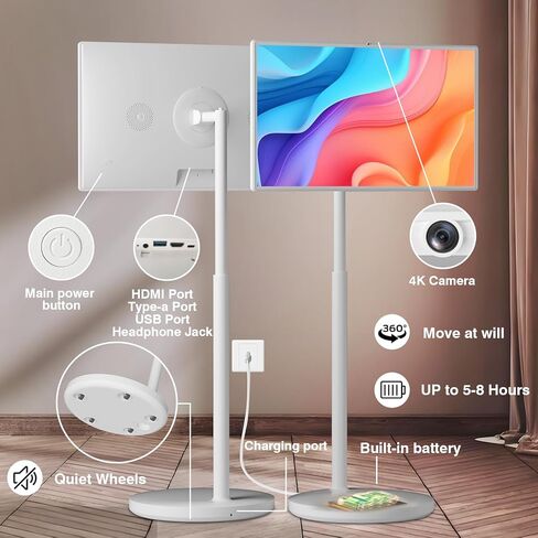 32 inch Portable Smart Tablet TV on Wheels with Full HD Rolling TouchScreen Monitor and Tablet in one, (8GRAM+128GB),Android 13,(5-8-Hour)Battery,Full Swivel Rotation,Voice Remote Control(32 inch Pro) in Saudi Arabia