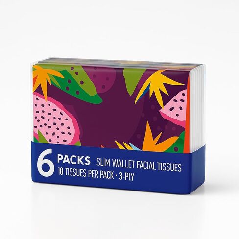 Slim Wallet Facial Tissues, 6 Portable Packs with 10 Sheets Each, Soft 3-Ply Wallet Tissues for Travel, Office, Home, Bags and On-the-Go Use in Saudi Arabia