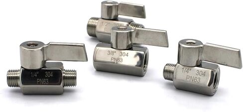 1 Piece/lot mini Two-Way Ball Valve Stainless Steel Handle 1/8 1/4 3/8 1/2 3/4 NPT Internal Thread External Thread SS304 Suitable for Water, Oil and Acid(1/4",Male x Male) in Kuwait