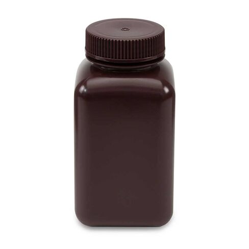 Globe Scientific 7180500AM Diamond RealSeal Bottle, Wide Mouth, Square, Amber HDPE with Amber PP Closure, 500mL, 12/Pack in Saudi Arabia