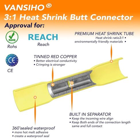 مجموعة VANSIHO 24 قطعة من موصلات المؤخرة المنكمشة بالحرارة 8 AWG معزولة مقاومة للماء لكابل سلكي 8 قياس، والقارب، والكهرباء المنزلية وما إلى ذلك in Saudi Arabia