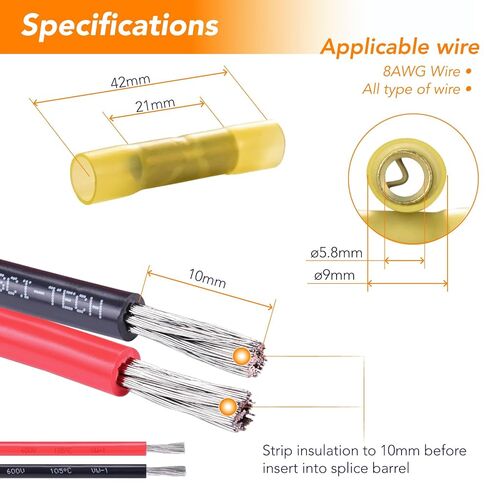 مجموعة VANSIHO 24 قطعة من موصلات المؤخرة المنكمشة بالحرارة 8 AWG معزولة مقاومة للماء لكابل سلكي 8 قياس، والقارب، والكهرباء المنزلية وما إلى ذلك in Saudi Arabia