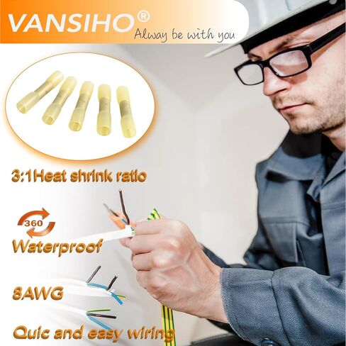 مجموعة VANSIHO 24 قطعة من موصلات المؤخرة المنكمشة بالحرارة 8 AWG معزولة مقاومة للماء لكابل سلكي 8 قياس، والقارب، والكهرباء المنزلية وما إلى ذلك in Saudi Arabia